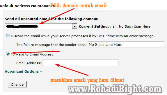 default address di Cpanel