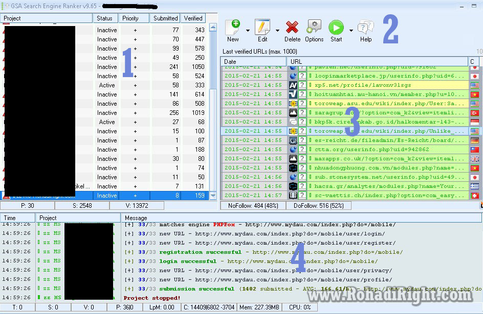 tampilan interface GSA Search Engine Ranker