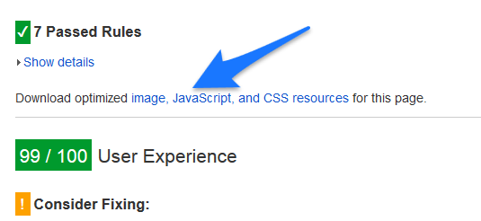 Download optimized resources pagespeed insights