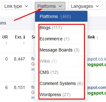 cara sortir backlink berdasarkan platforms