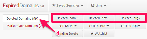 setting menu dropped domain di expireddomains.net